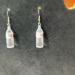 Evian Mini Bottle Earrings with Blue Lid Accents